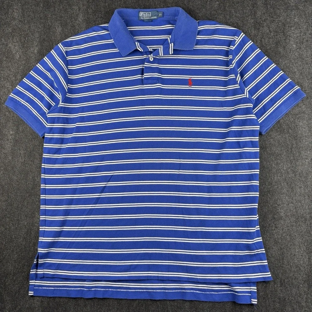 Polo Ralph Lauren Striped Polo Shirt Blue White Red Pony Men's XL
